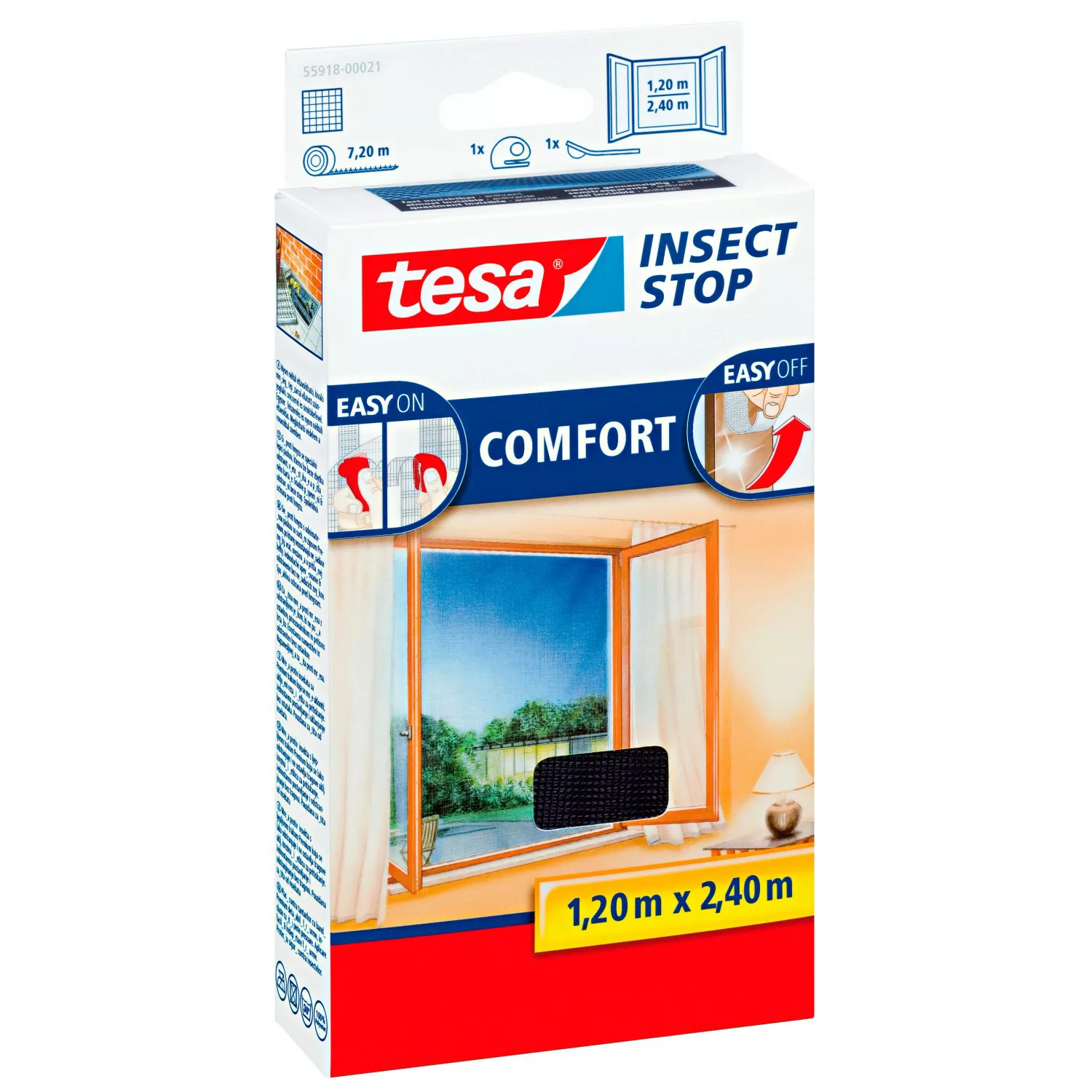 Tesa Fliegengitter Fenster mit Klettband Comfort Anthrazit 240 cm x 120 cm günstig online kaufen