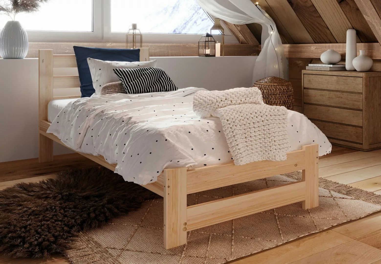 Home Collective Holzbett mit Lattenrost Modern Bett Kiefer Bettgestell Mass günstig online kaufen