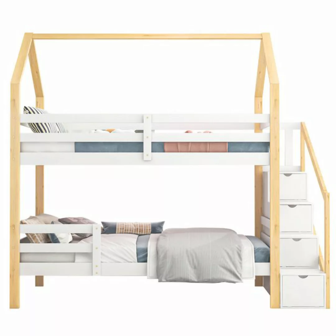 KoDise Etagenbett 90 x 200 cm Kinderbett Bettrahmen mit Leitplanken, Treppe günstig online kaufen