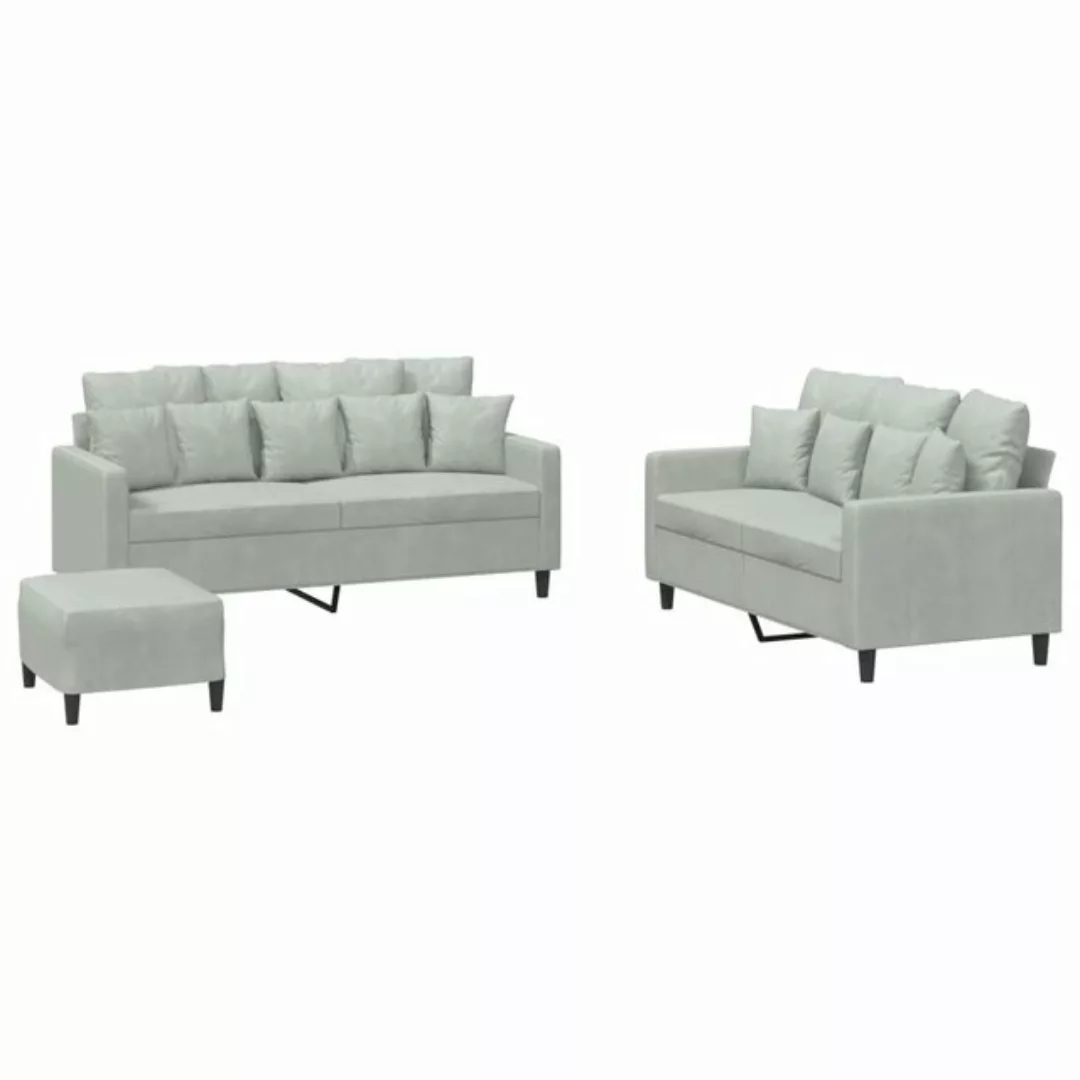 vidaXL Sofa Sofagarnitur Set mit Kissen Samt, 3-tlg., Hellgrau günstig online kaufen