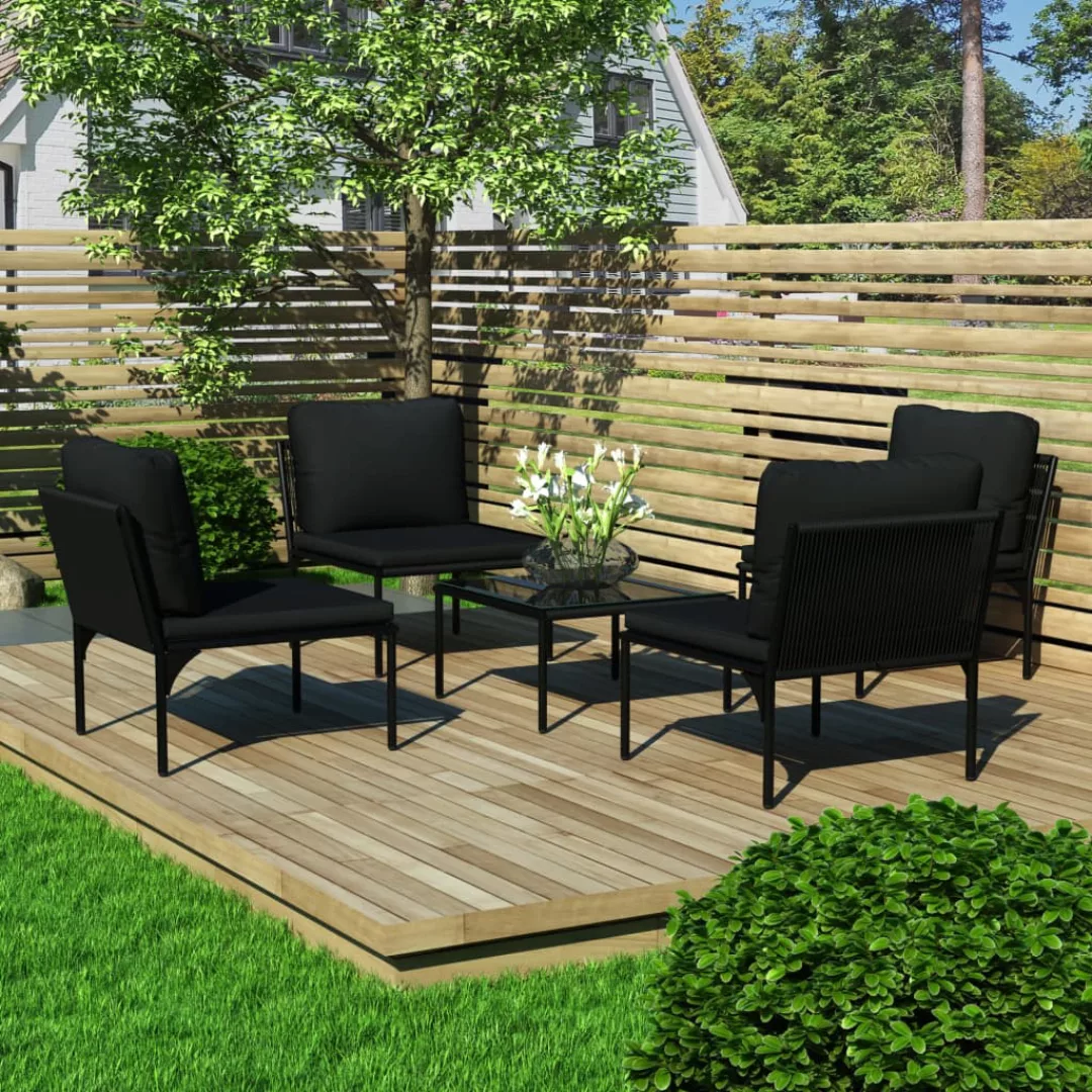 5-tlg. Garten-lounge-set Mit Auflagen Schwarz Pvc günstig online kaufen