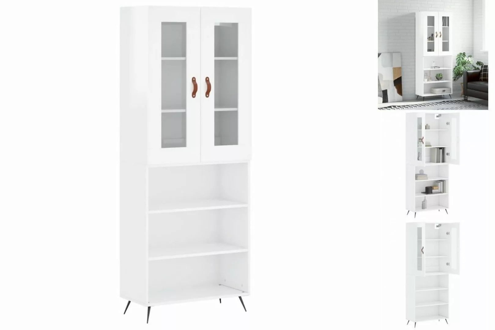 vidaXL Vitrine Highboard Hochglanz-Weiß 69,5x34x180 cm Spanplatte Glas Vitr günstig online kaufen