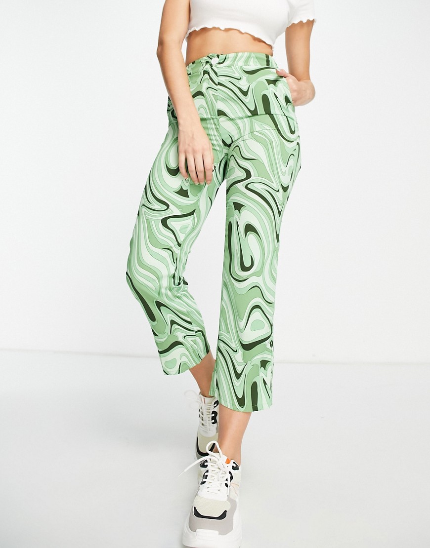 Glamorous – Legere Hose in Grün marmoriert mit geradem Bein günstig online kaufen