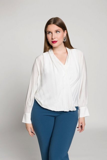 Ulla Popken Longbluse Bluse Seidenmix V-Ausschnitt Langarm günstig online kaufen