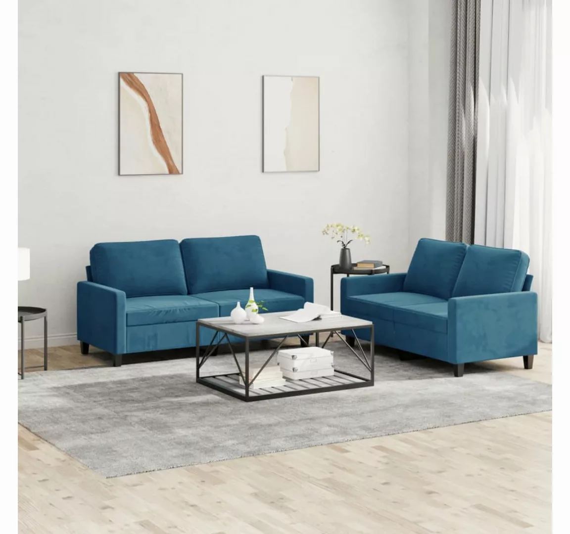 vidaXL Sofa Sofagarnitur Set mit Kissen Samt, 2-tlg., Blau günstig online kaufen