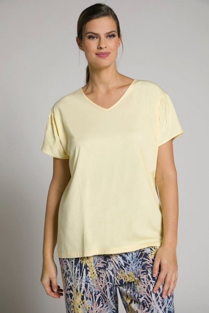 Ulla Popken Rundhalsshirt T-Shirt Raffung Oversized V-Ausschnitt Halbarm günstig online kaufen