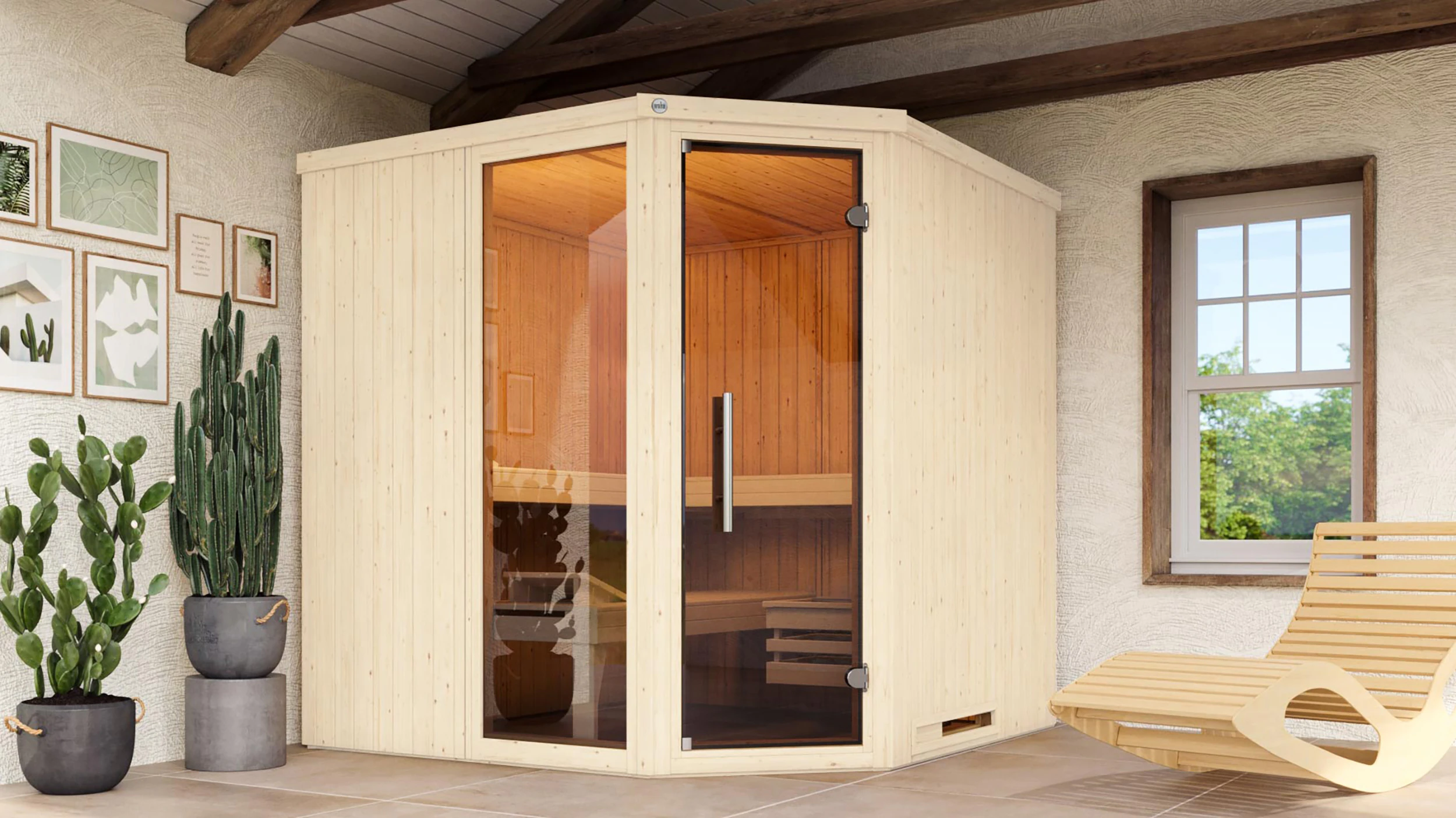 weka Sauna »Element-Ecksauna VARBERG 3«, vorgefertigte Elemente, moderne Ga günstig online kaufen