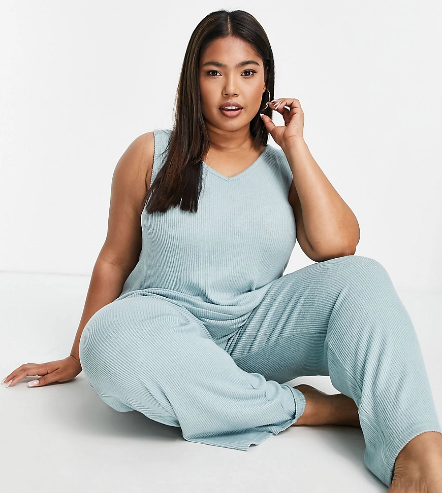 Simply Be – Gestricktes Pyjama-Set in Mintgrün mit Trägertop und weit gesch günstig online kaufen