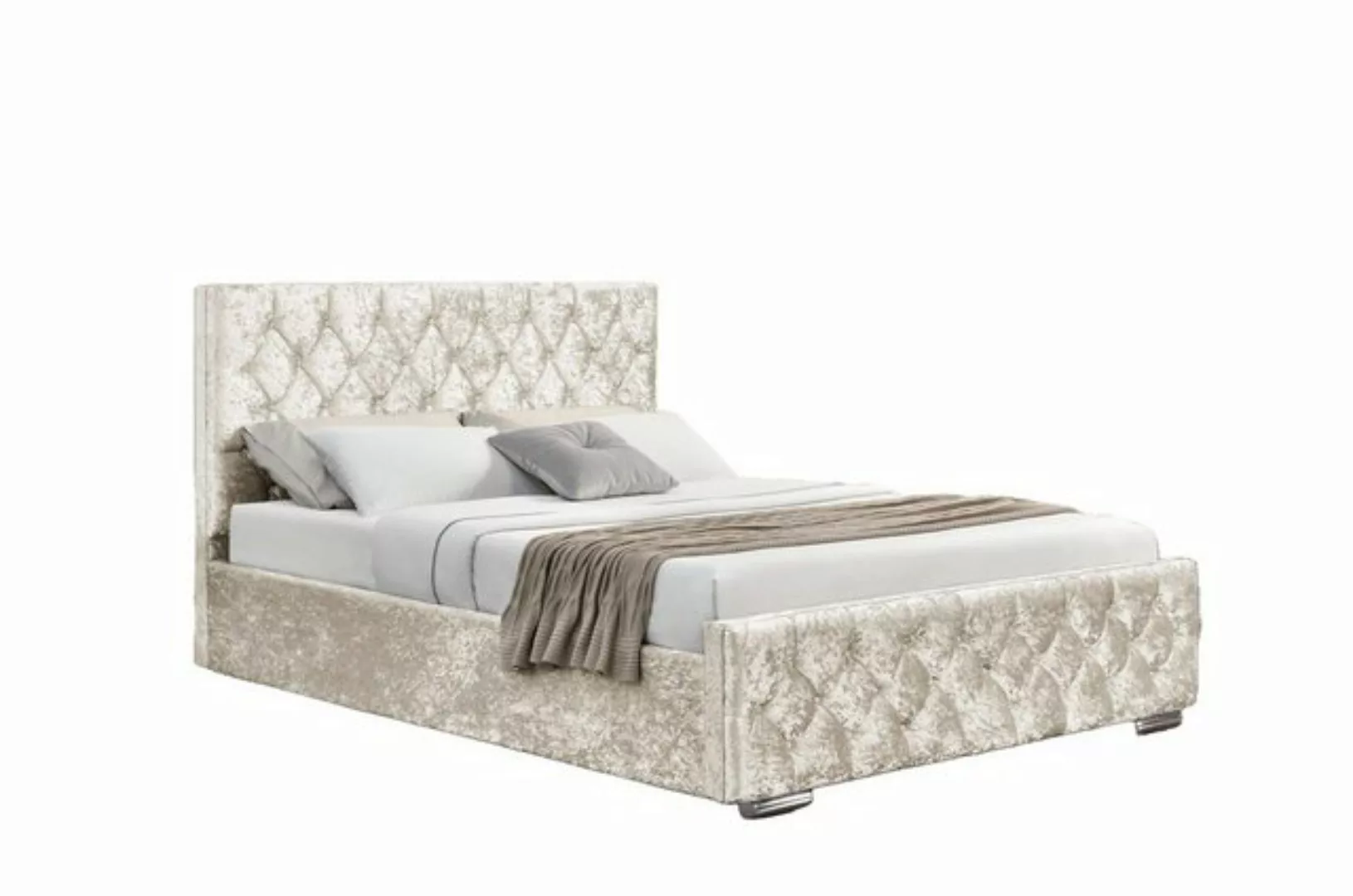 Xlmoebel Bett Chesterfield Designer-Bett aus Stoff und Leder mit Polsterung günstig online kaufen