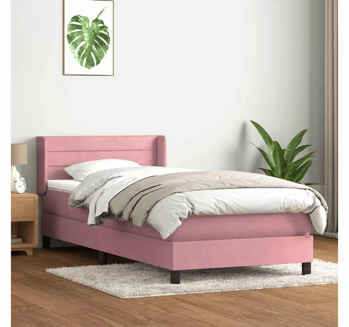 vidaXL Boxspringbett, Boxspringbett mit Matratze Rosa 100x220 cm Samt günstig online kaufen