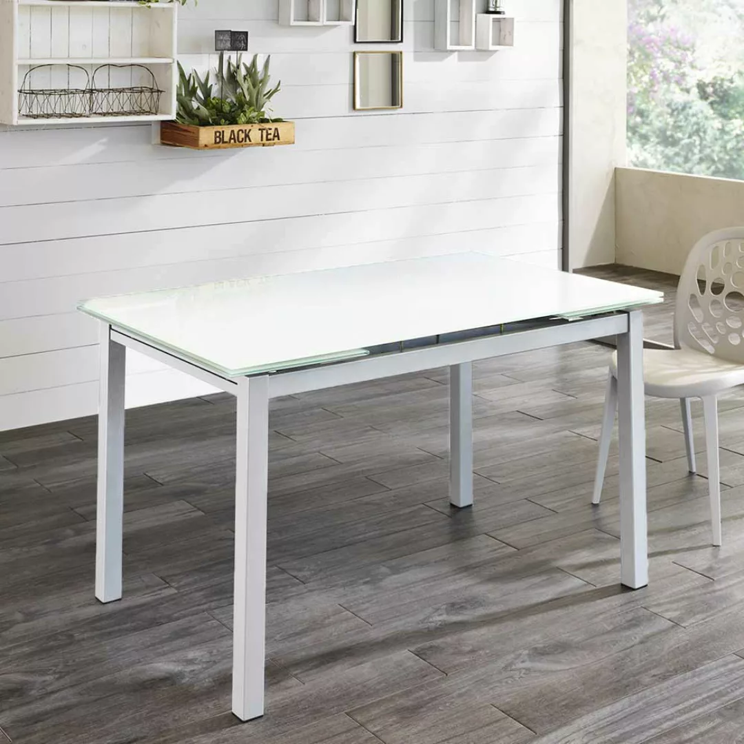 Ausziehbarer Tisch in Weiß Glasplatte günstig online kaufen