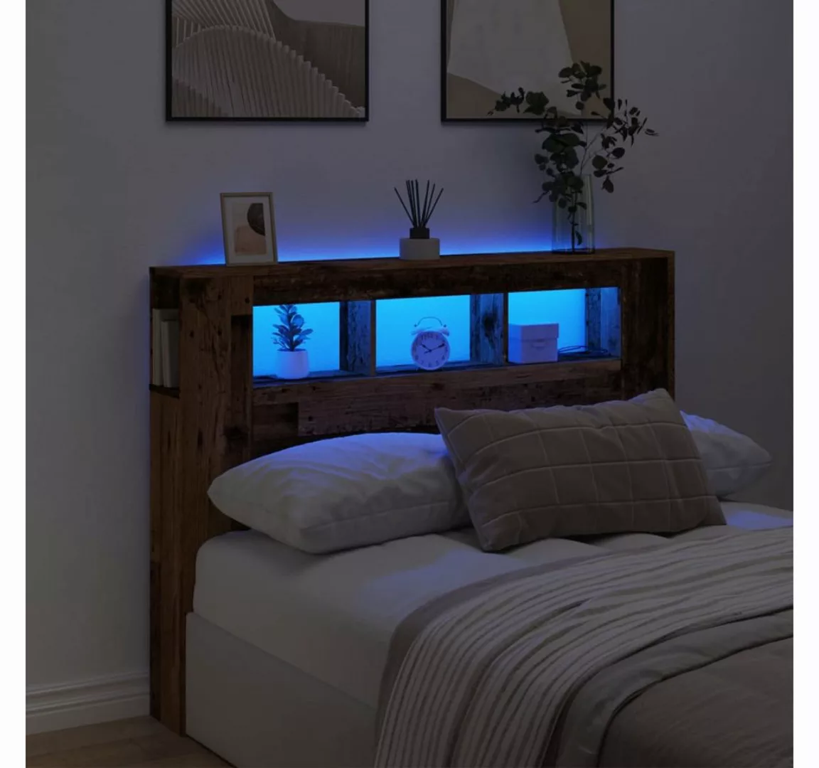 vidaXL Bett, LED-Kopfteil Altholz-Optik 140x18,5x103,5 cm Holzwerkstoff günstig online kaufen