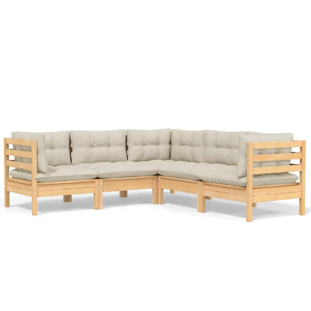 5-tlg. Garten-lounge-set Mit Creme Kissen Massivholz Kiefer günstig online kaufen