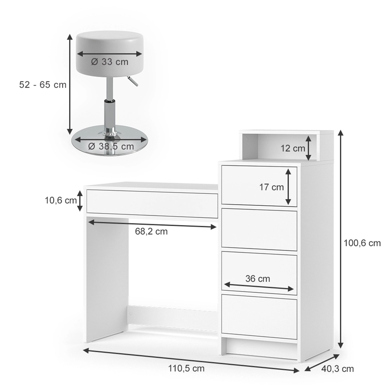 Vicco Schminktisch Naara, Weiß, 110.5 cm günstig online kaufen