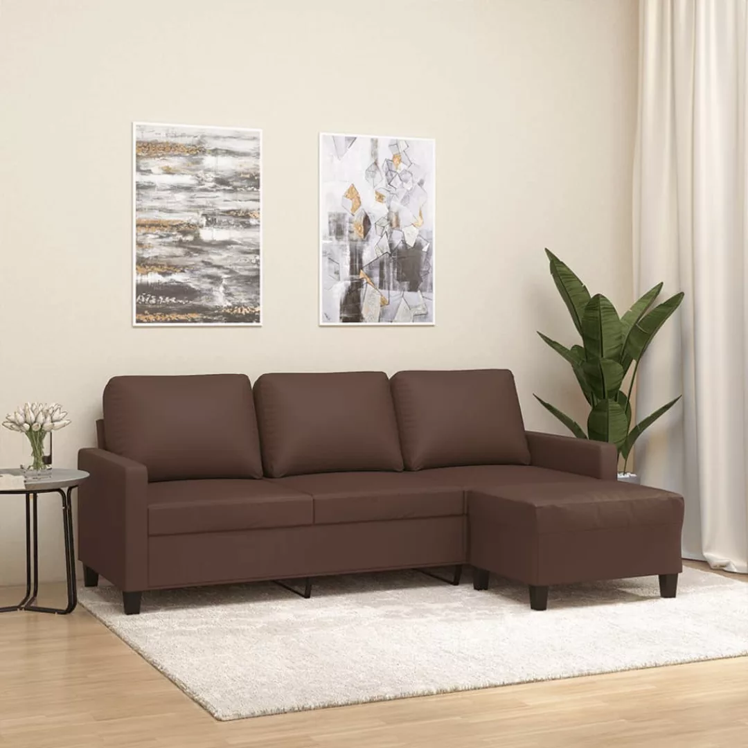 Vidaxl 3-sitzer-sofa Mit Hocker Braun 180 Cm Kunstleder günstig online kaufen