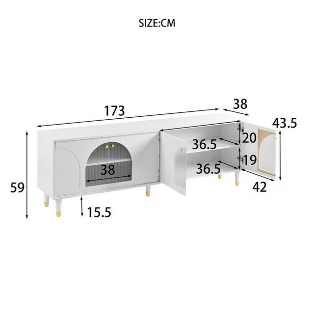 BlingBin TV-Schrank Eleganter TV-Schrank mit gewölbten geriffelten Glastüre günstig online kaufen