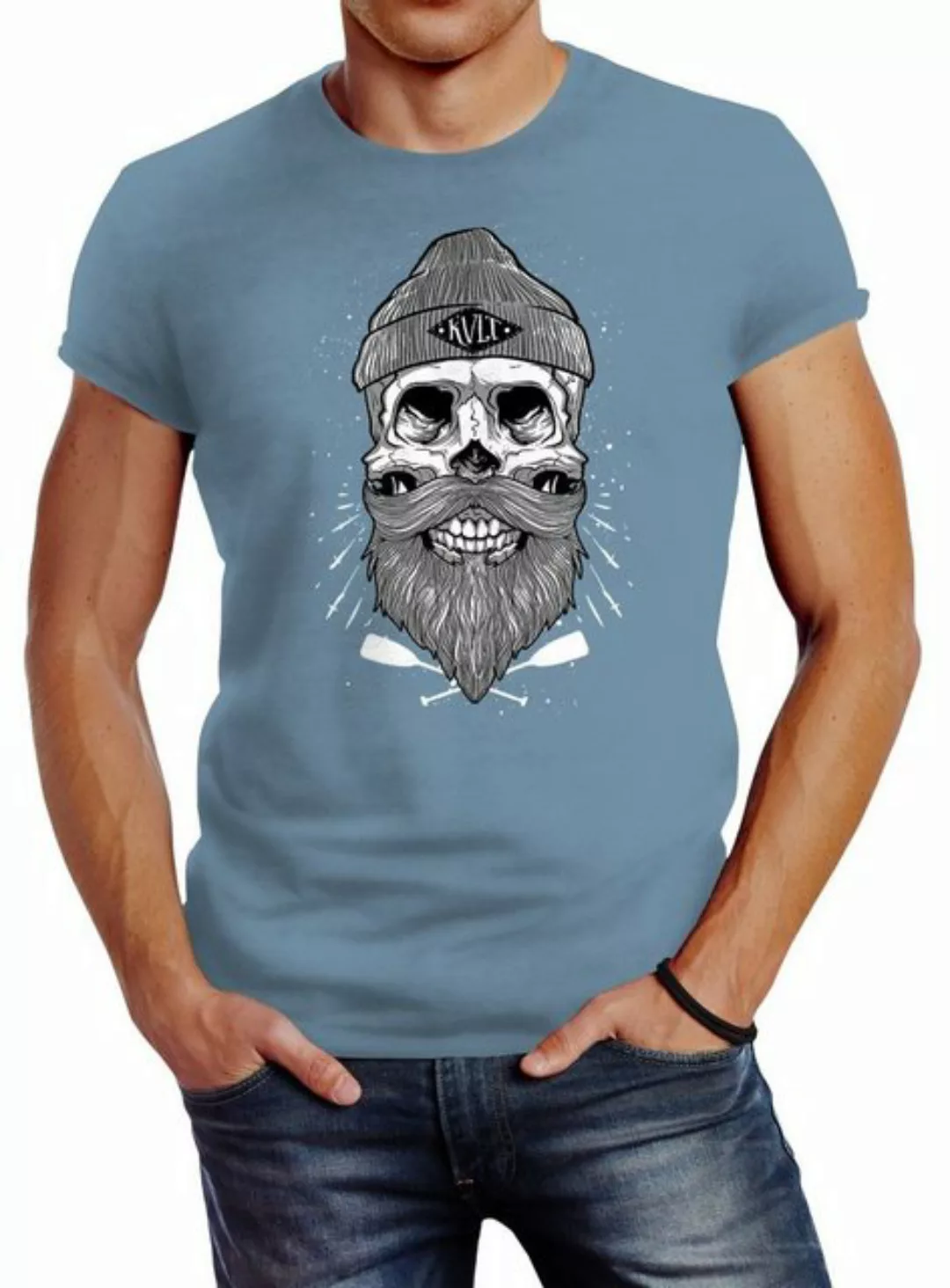 Neverless Print-Shirt Herren T-Shirt Captain Skull Beard Totenkopf Bart Kap günstig online kaufen