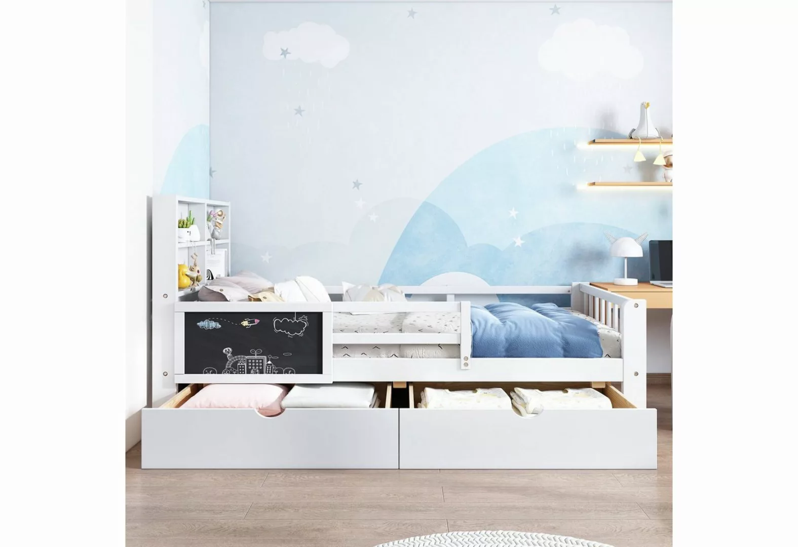 BlingBin Kinderbett Einzelbett mit Schubladen und Tafel 90*200cm (1er Set, günstig online kaufen