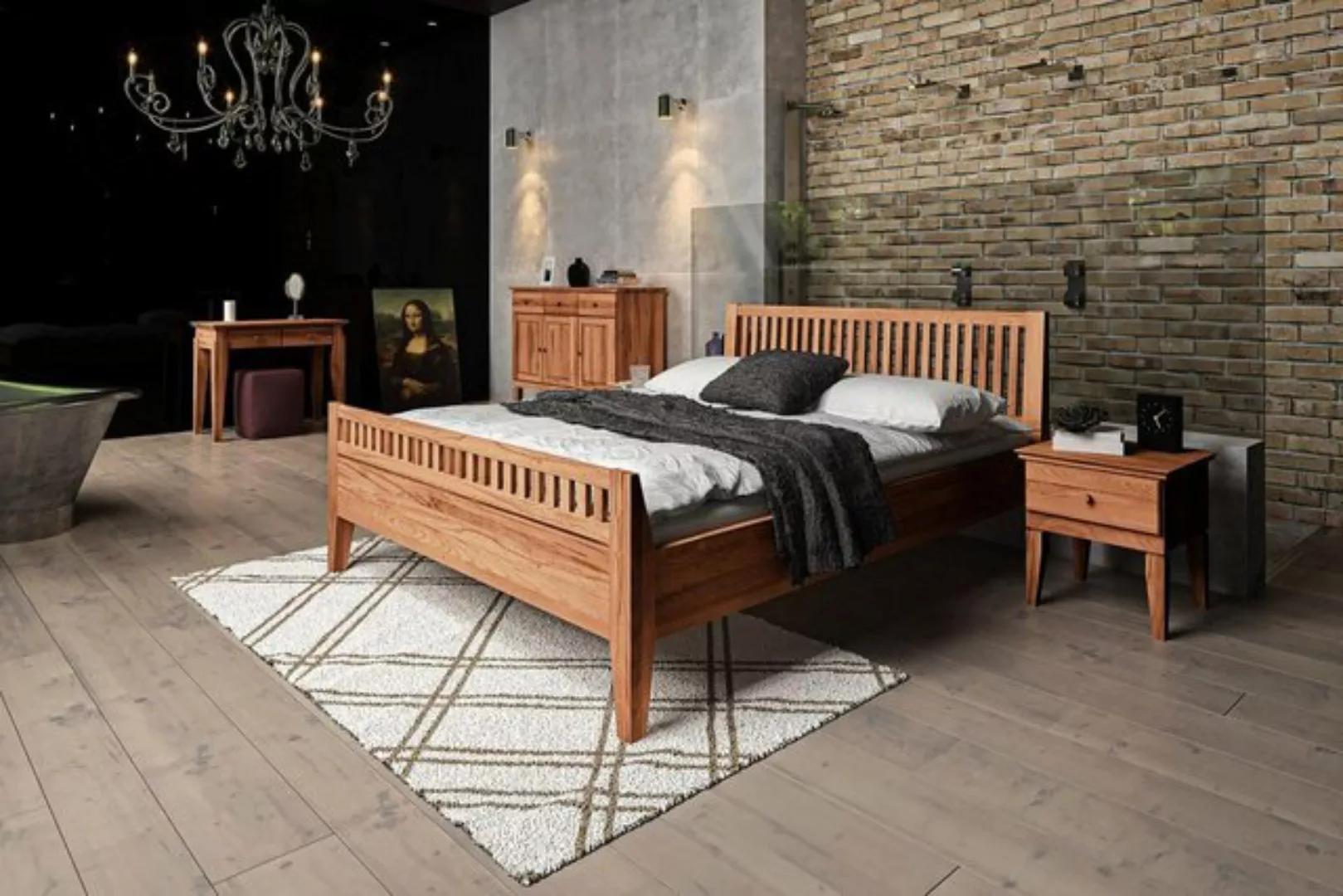 Natur24 Einzelbett Bett Sydo 2 Sonderlänge 140x220 Kernbuche Holzkopfteil h günstig online kaufen