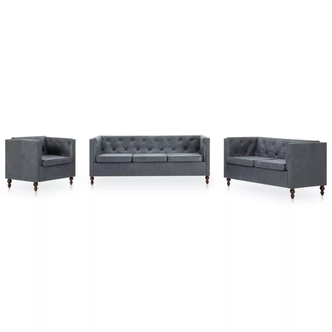 Chesterfield Sofa-set 3-tlg. Stoffpolsterung Grau günstig online kaufen