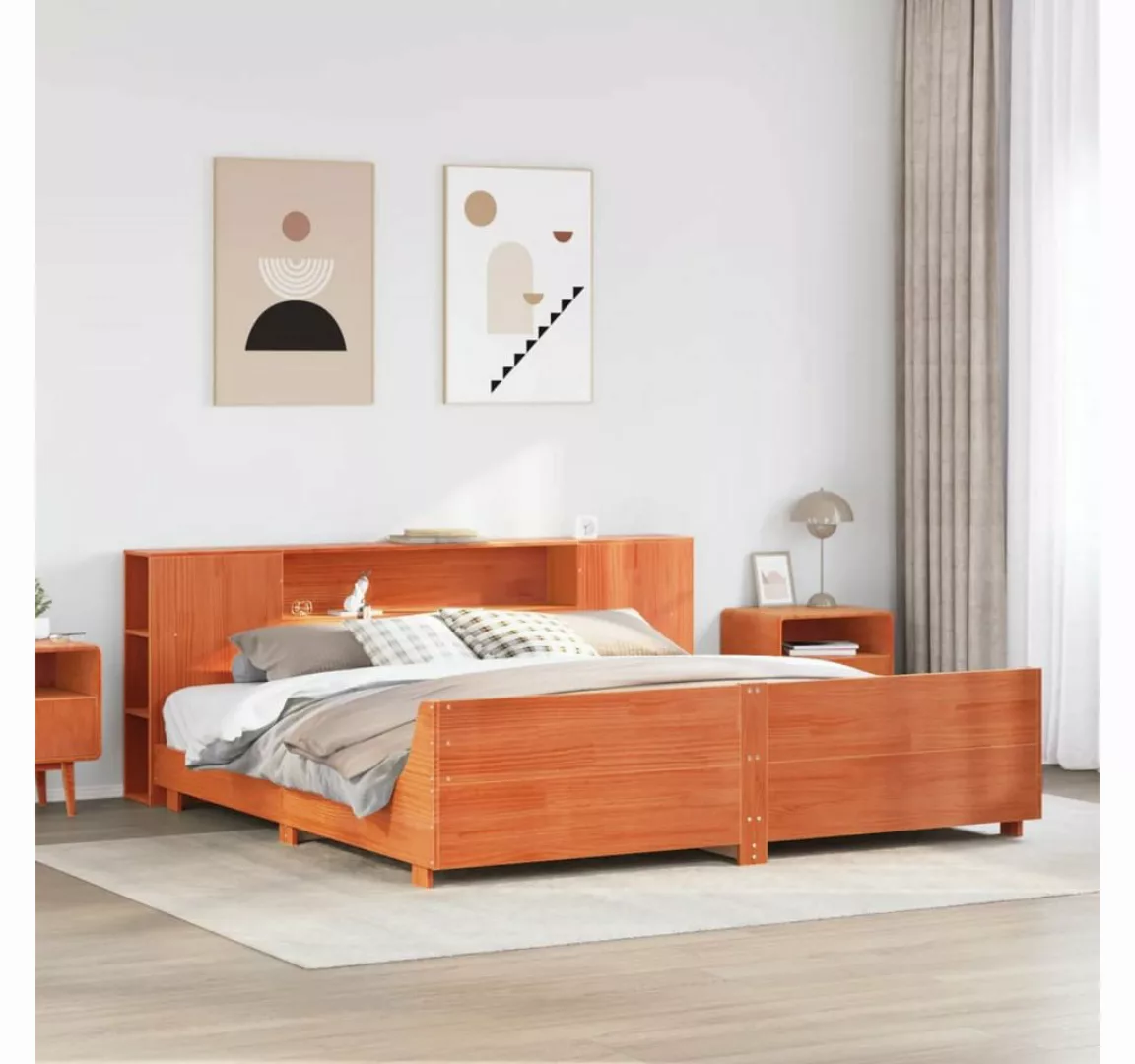 vidaXL Bett, Massivholzbett ohne Matratze Wachsbraun 200x200 Kiefernholz günstig online kaufen