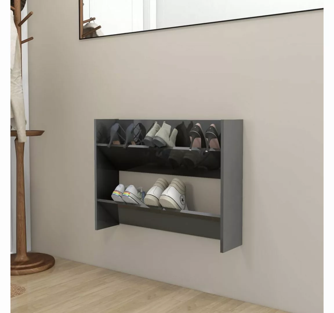 vidaXL Schuhschrank Wand-Schuhschrank Hochglanz-Grau 80x18x60 cm Spanplatte günstig online kaufen