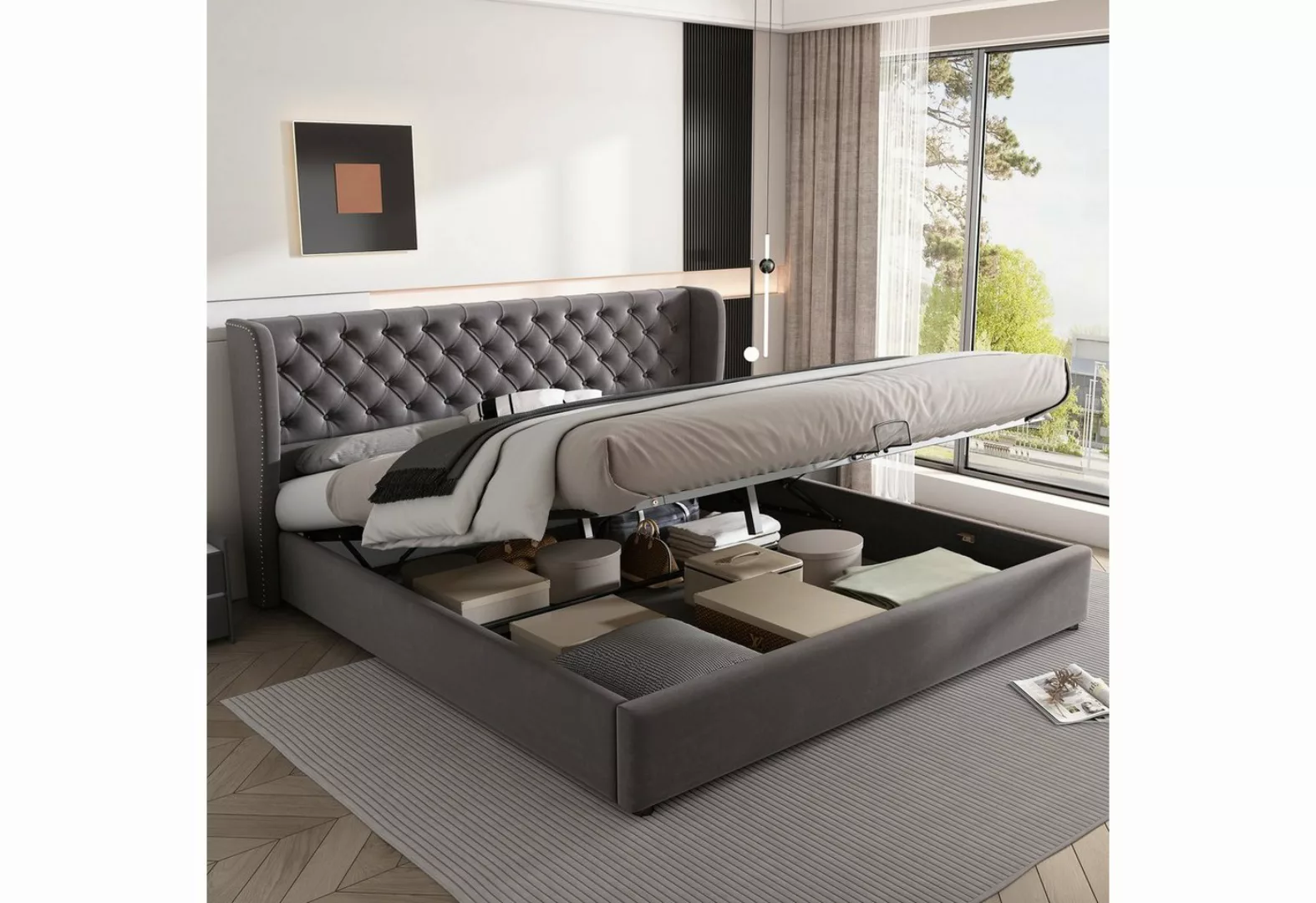 OKWISH Polsterbett Doppelbett Stauraumbett (Bettunterseite ist mit schmutza günstig online kaufen