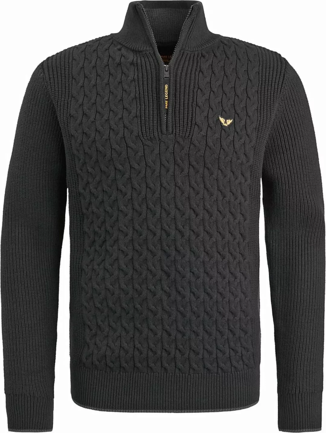 PME Legend Knitted Half Zip Pullover Cable Schwarz - Größe M günstig online kaufen