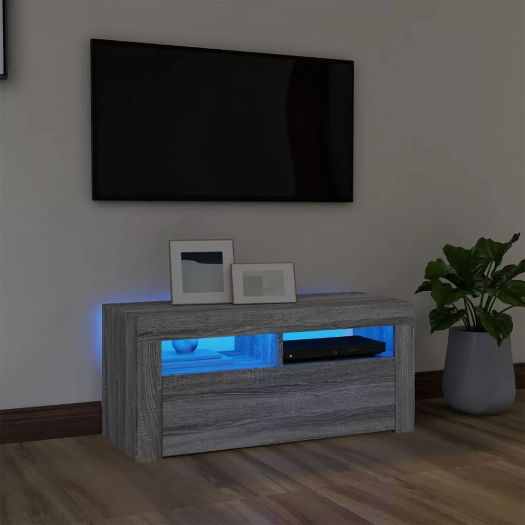 vidaXL TV-Schrank TV-Schrank mit LED-Leuchten Grau Sonoma 90x35x40 cm Lowbo günstig online kaufen