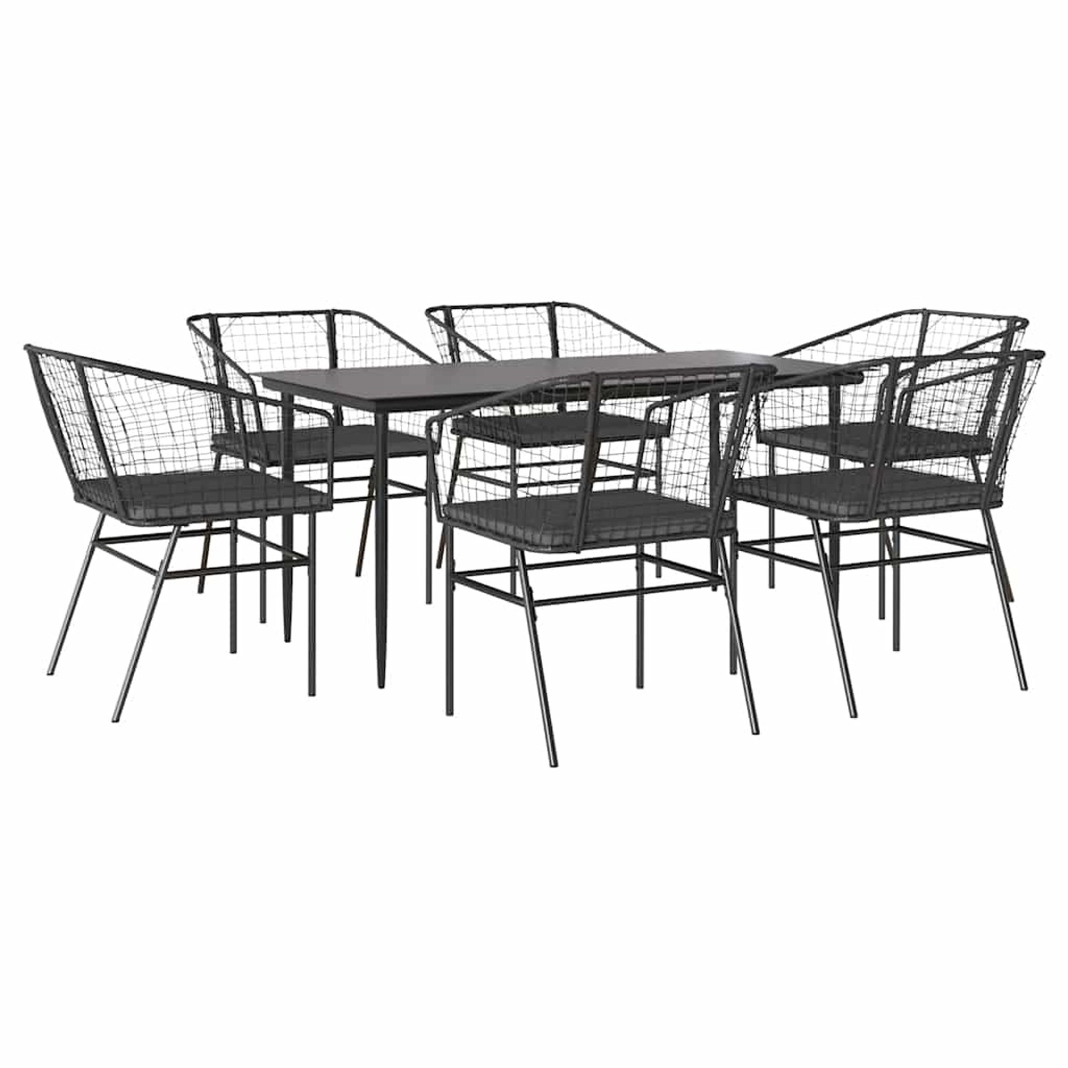 vidaXL 7-Tlg Garten-Essgruppe mit Kissen Schwarz Poly Rattan Glas 3334503 günstig online kaufen