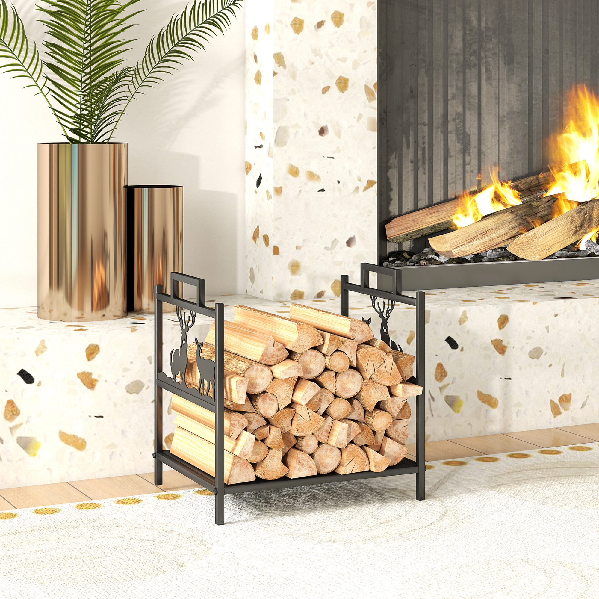 Outsunny Kaminholzregal für innen 42,5 x 33,5 x 43 cm Brennholzregal mit Re günstig online kaufen
