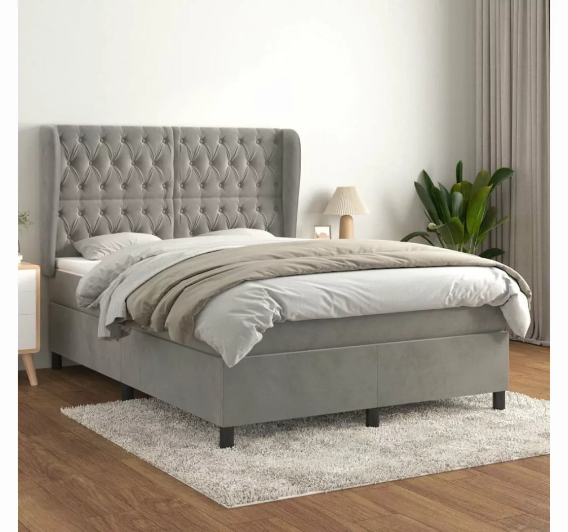 furnicato Bett Boxspringbett mit Matratze Hellgrau 140x190 cm Samt günstig online kaufen