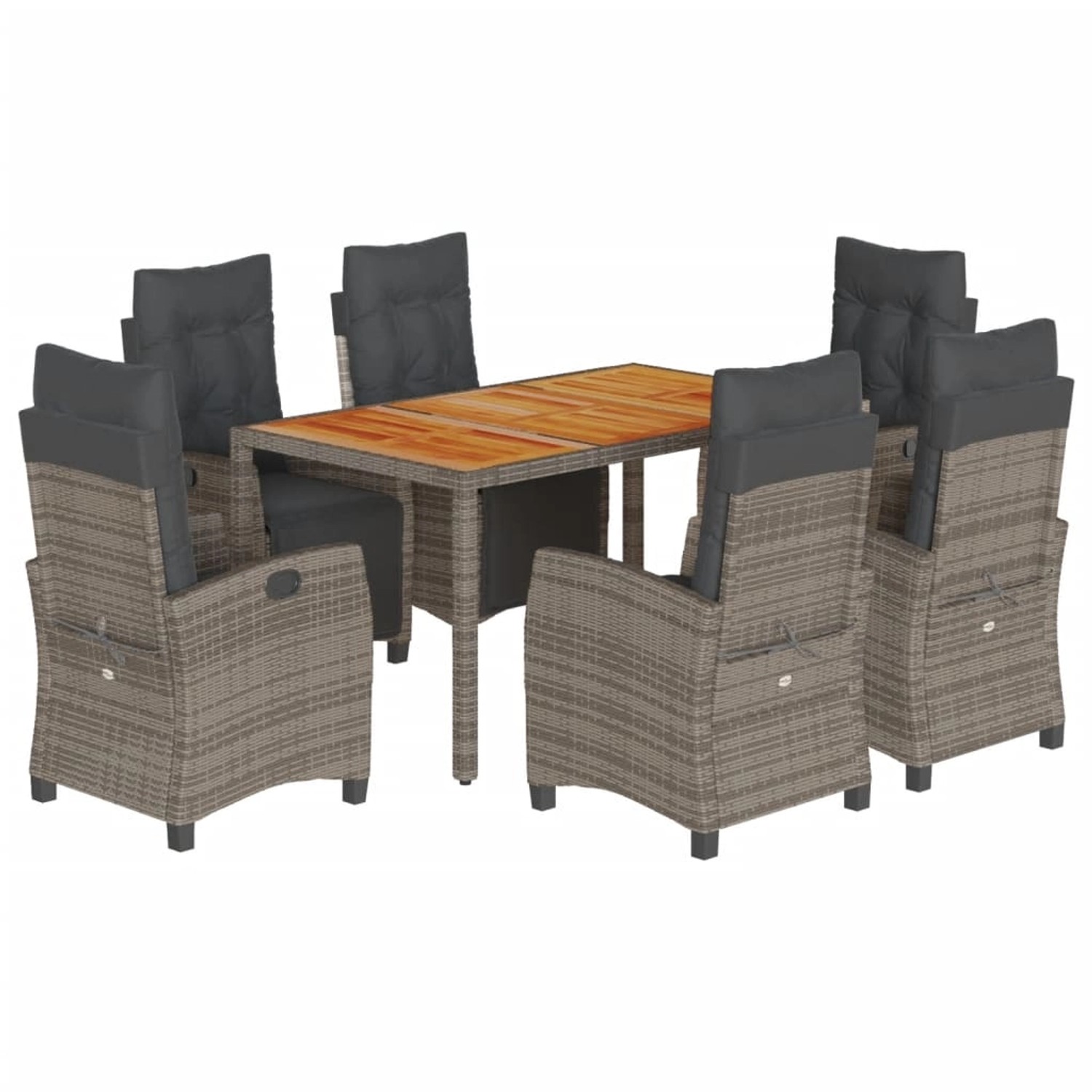 vidaXL 7-Tlg Garten-Essgruppe mit Kissen Grau Poly Rattan 3212915 günstig online kaufen