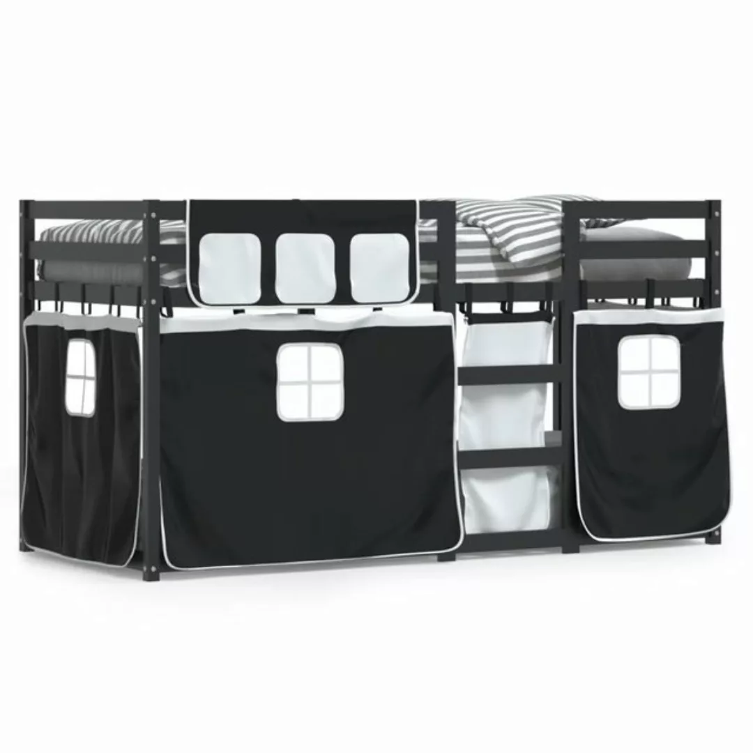 vidaXL Bett Etagenbett mit Vorhängen Weiß Schwarz 90x200 cm Kiefernholz günstig online kaufen