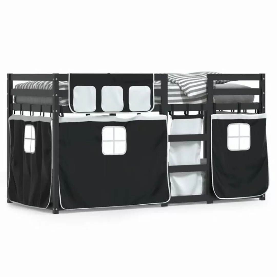 vidaXL Bett Etagenbett mit Vorhängen Weiß & Schwarz 90x190 cm Kiefernholz günstig online kaufen