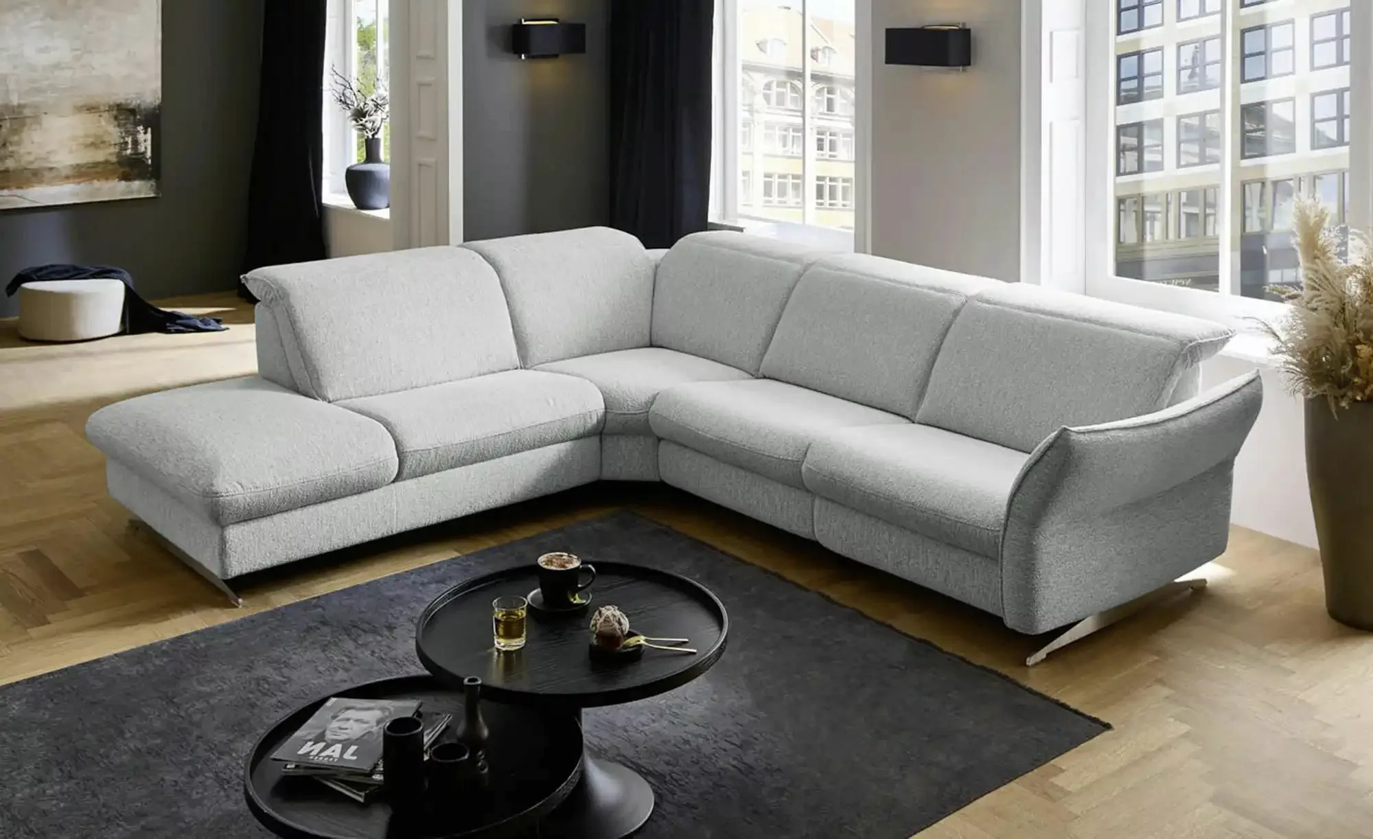 Hukla Ecksofa Mikrofaser Michelle ¦ grau ¦ Maße (cm): B: 292 H: 99 T: 258 P günstig online kaufen