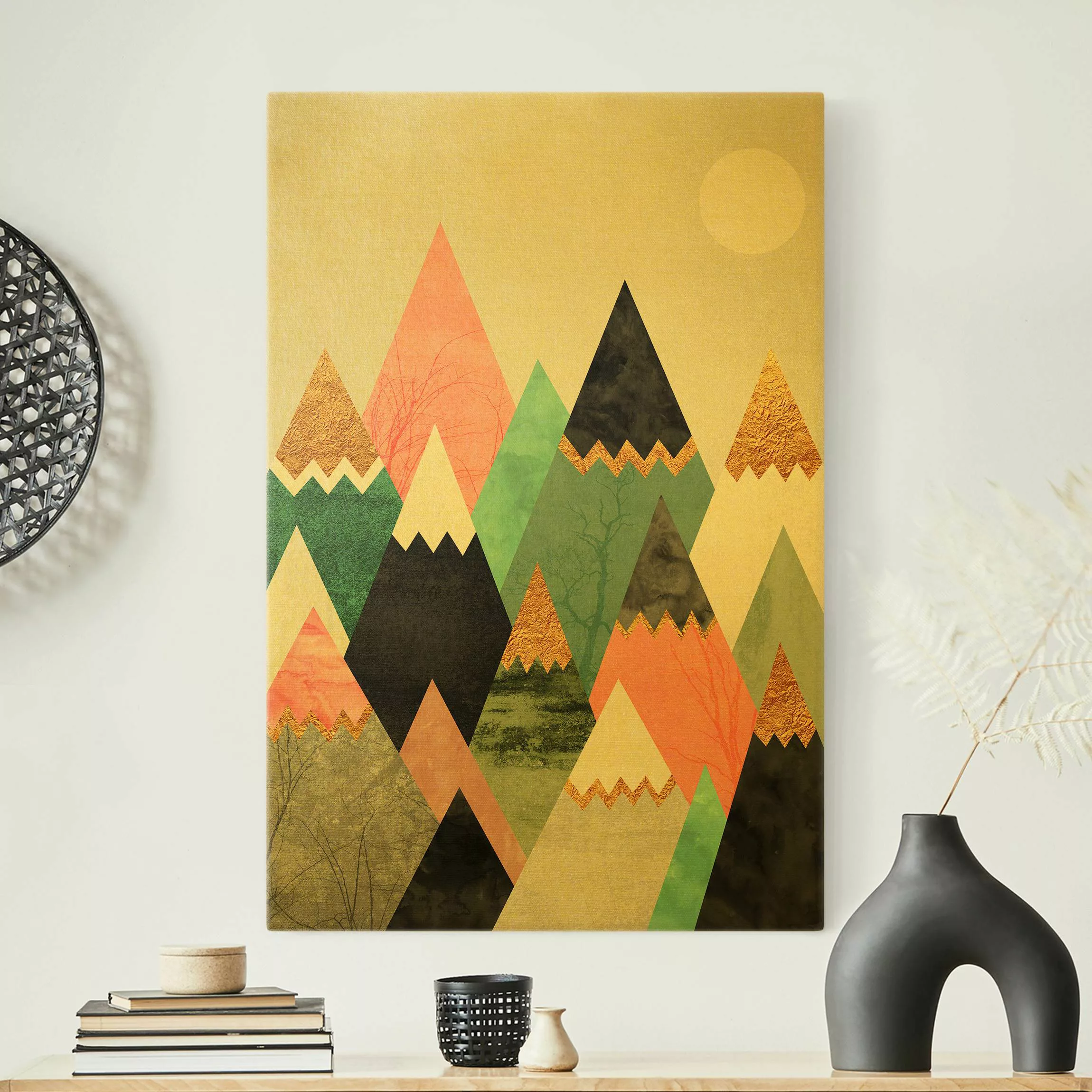 Leinwandbild Gold Dreieckige Berge mit Goldspitzen günstig online kaufen
