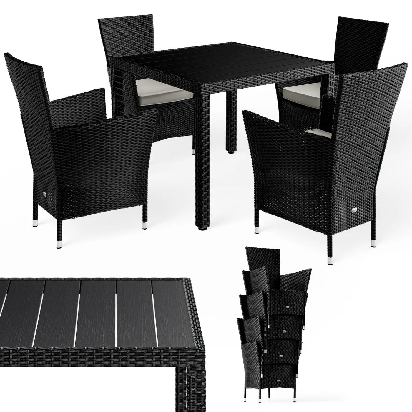 Casaria Garten-Essgruppe, Polyrattan 4 Stühle Stapelbar günstig online kaufen