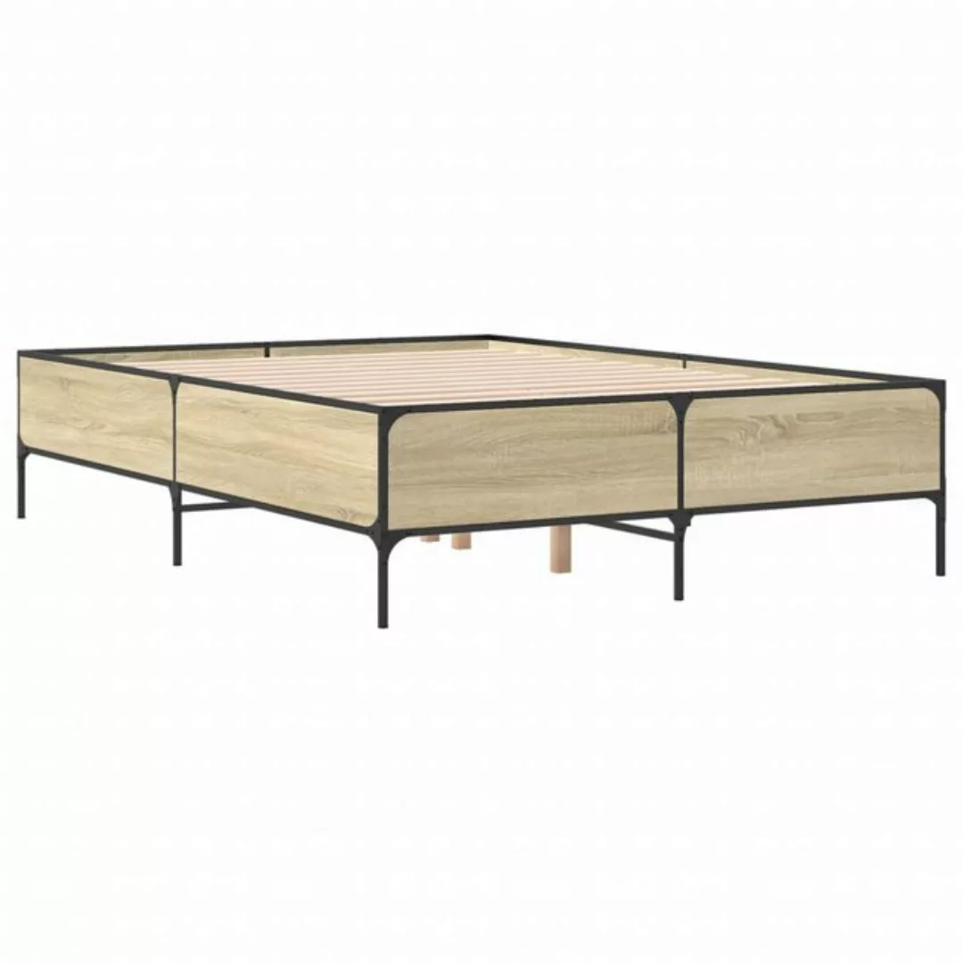 vidaXL Bett Bettgestell Sonoma-Eiche 160x200 cm Holzwerkstoff und Metall günstig online kaufen