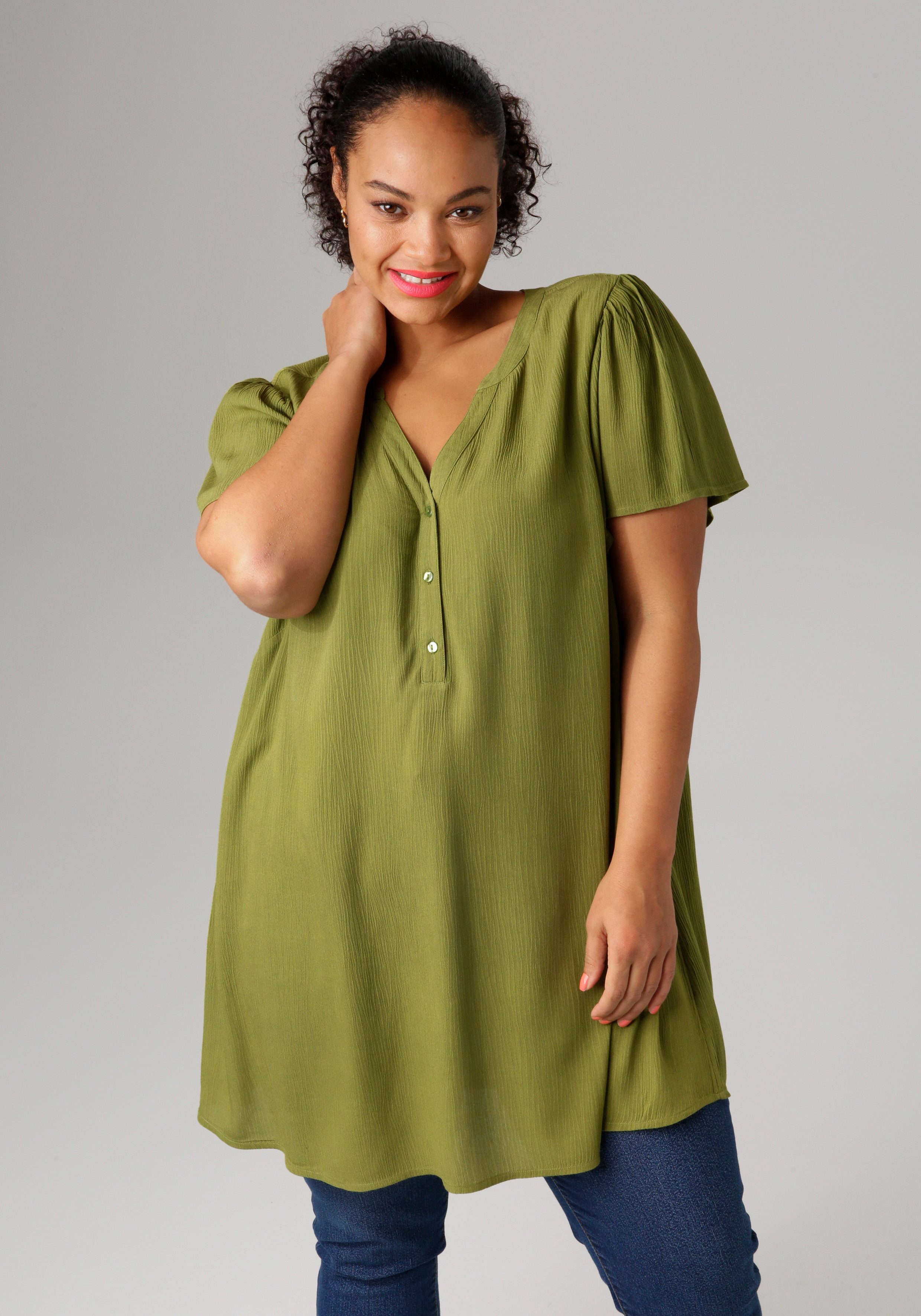 Aniston PLUS Longbluse, in trendiger Crepe-Qualität günstig online kaufen