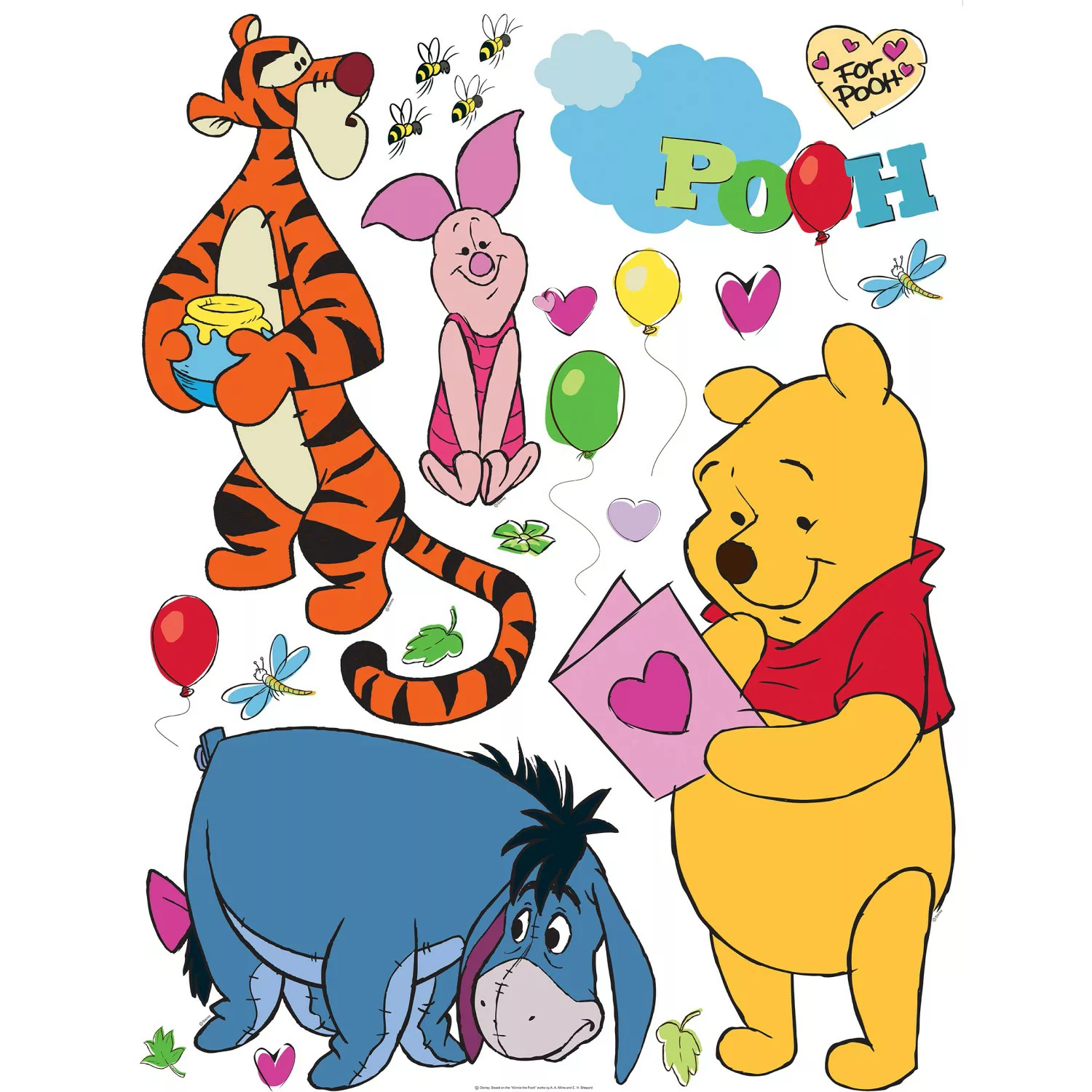 Disney Wandtattoo Pu Der Bär Gelb Orange Rosa und Blau 65 x 85 cm 600187 günstig online kaufen