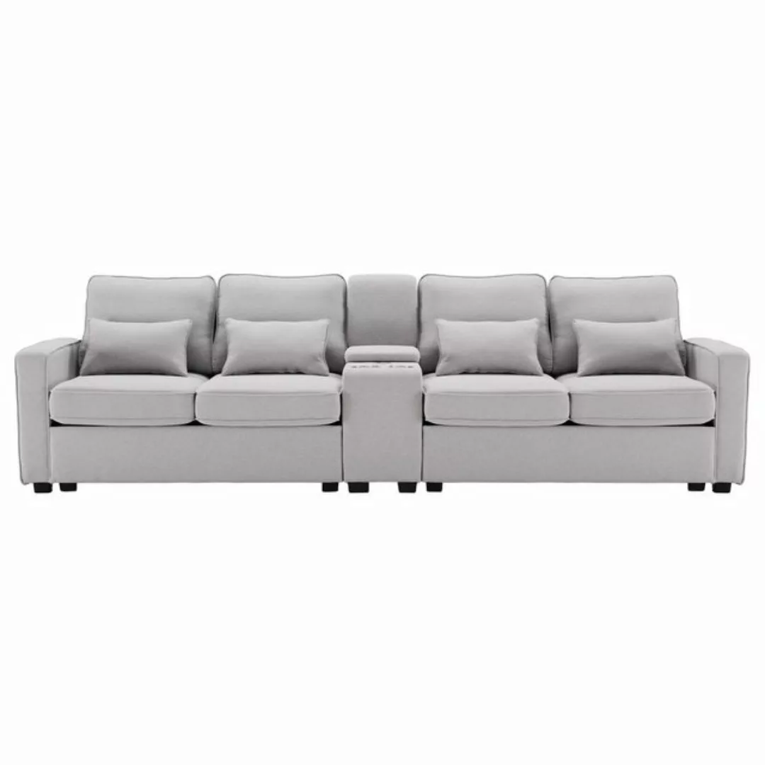 MODFU Sofa 4-Sitzer-Sofa aus Leinenstoff, mit Konsole, 2 Getränkehaltern, 2 günstig online kaufen