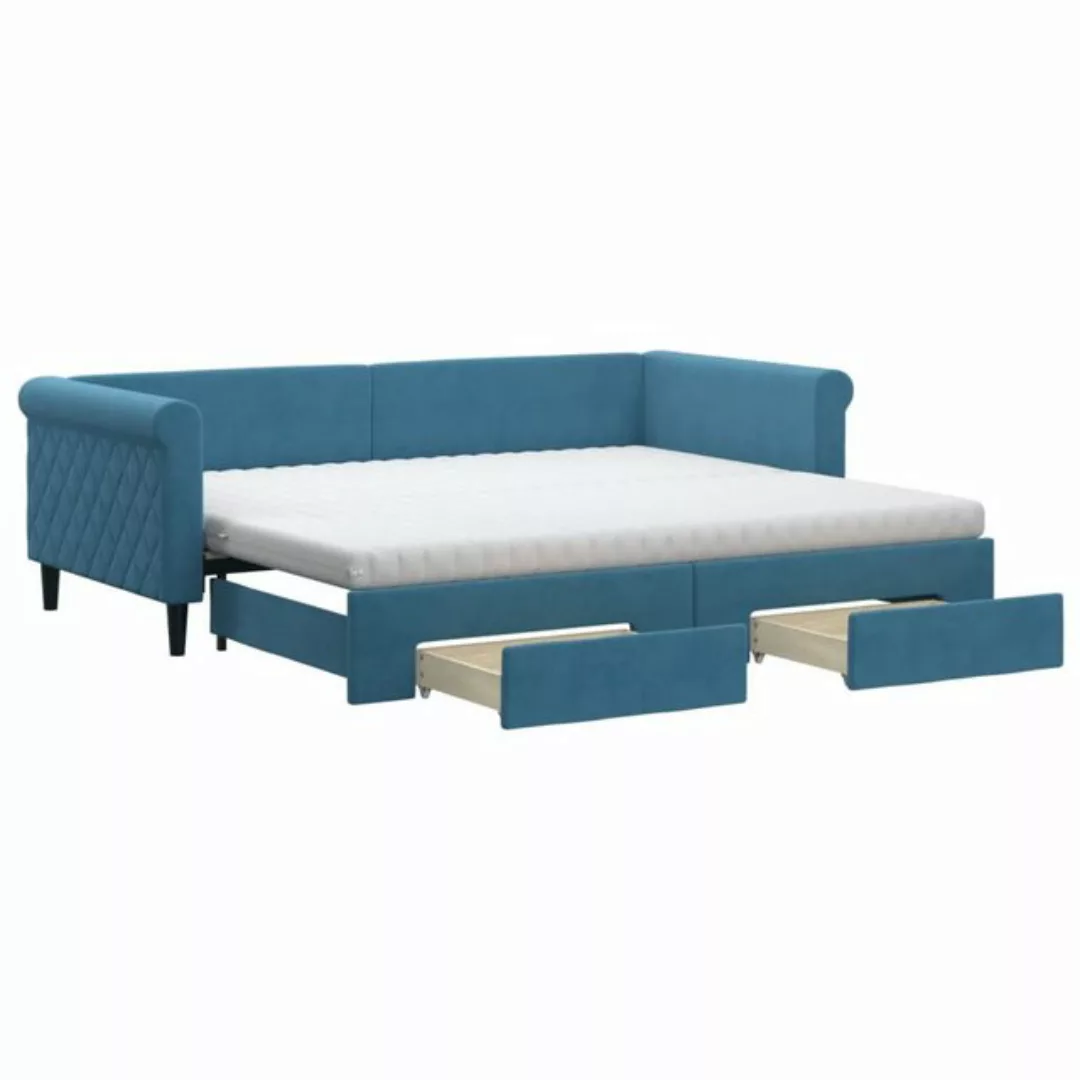 vidaXL Bett, Tagesbett Ausziehbar mit Schubladen Blau 90x200 cm Samt günstig online kaufen