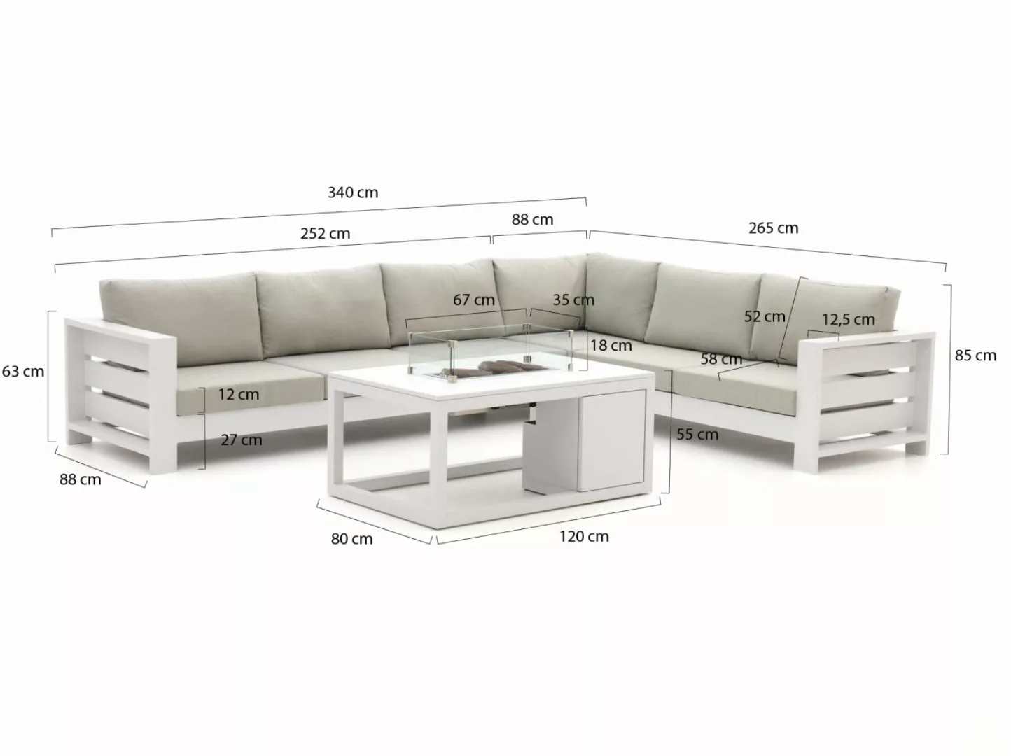 Bellagio Avolo/Cosiraw 120 cm Ecklounge-Set mit Feuertisch 3-teilig rechts günstig online kaufen