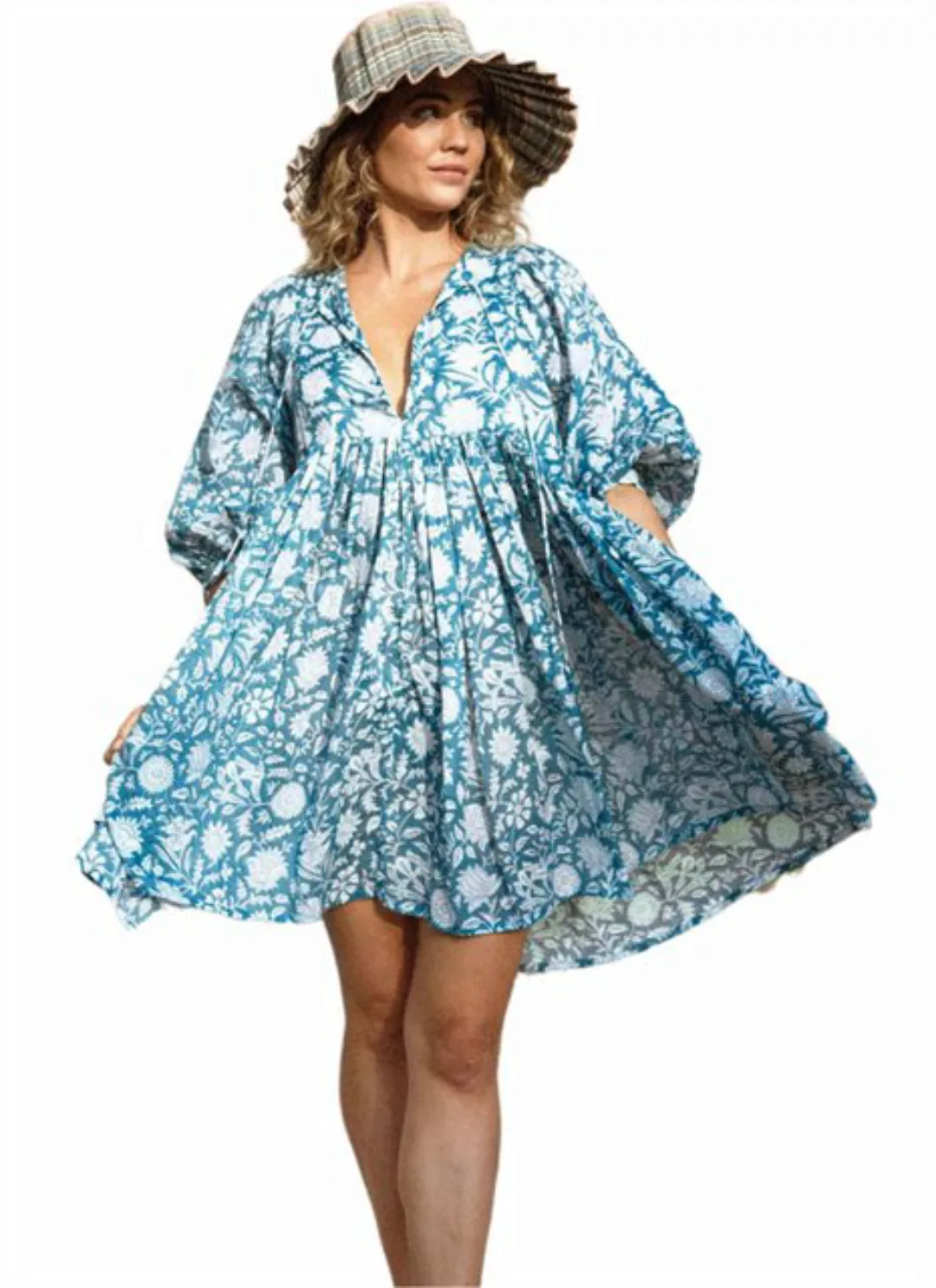 ZWY Sommerkleid Damen-Kleid mit V-Ausschnitt, lockerem Blumenmuster und gro günstig online kaufen