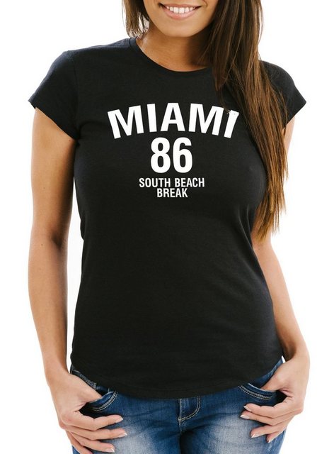 Neverless Print-Shirt Damen T-Shirt Miami South Beach Break Spring Slim Fit günstig online kaufen