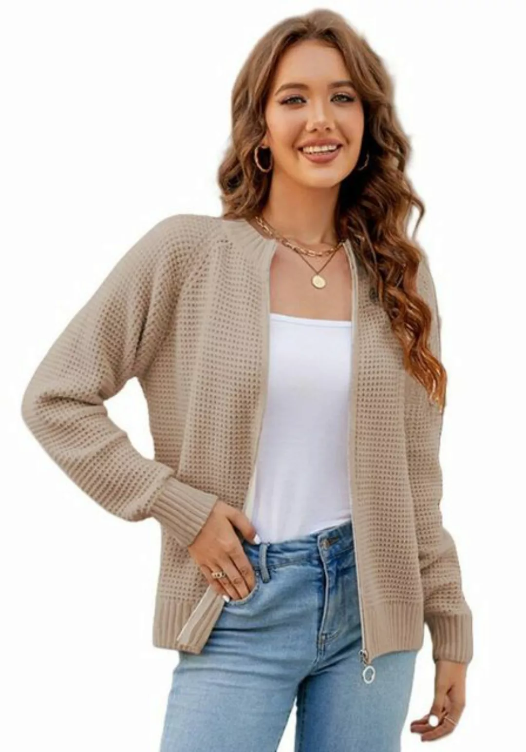 Nebelmeer Strickjacke Einfache Reißverschluss-Pulloverjacke für Herbst und günstig online kaufen