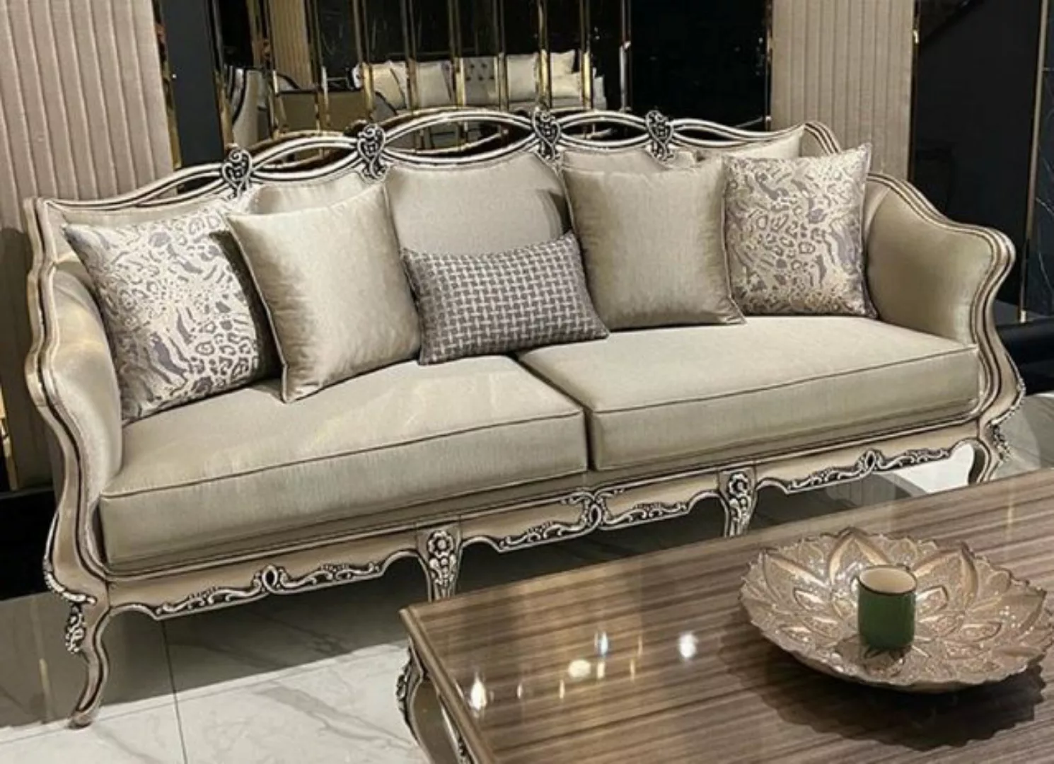 Casa Padrino Sofa Luxus Barock Sofa Gold / Lila / Gold - Handgefertigtes Wo günstig online kaufen