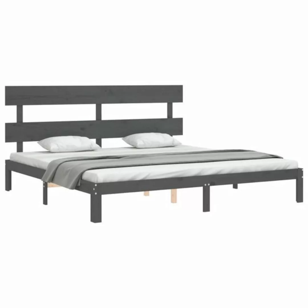 vidaXL Bett Massivholzbett mit Kopfteil Grau 200x200 cm günstig online kaufen