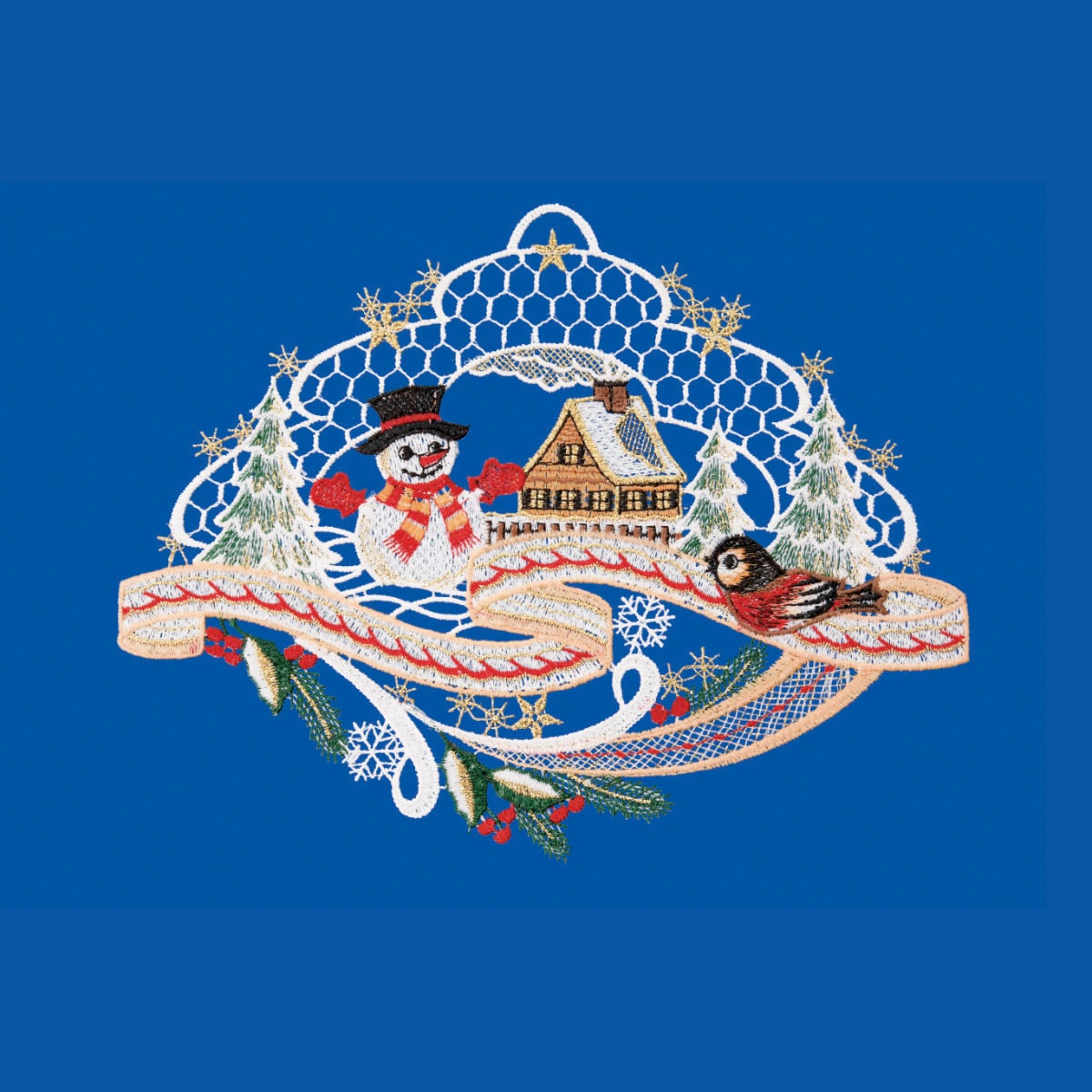 W. Reuter & Sohn - Plauener Spitze Fensterbild "Landschaft Schneemann", Mad günstig online kaufen
